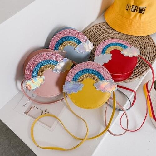 Lovely Baby Girls' Rainbow Coin Purse Fashion Children Round Crossbody Bags Cute Princess Small Handbag Accessories Shoulder Bag