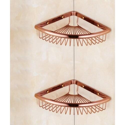 IMPEU Rose Gold Bathroom Corner Shelf, Solid Brass, Multi Function Storage Holder