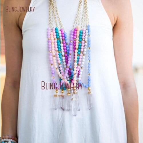 Mix COLORS Spring Necklace Stone Beads NECKLACE Crystal Point Necklace NM23750