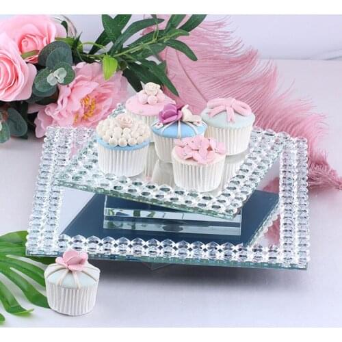 Silver Glass Rotating Cake Tray Round Square Wedding Dessert Table Decoration Home Decoration