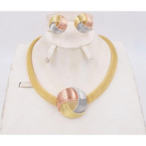 High Quality Ltaly 750 3color JewelryGOLD Set For Women african beads jewlery fashion necklace set earring jewelry
