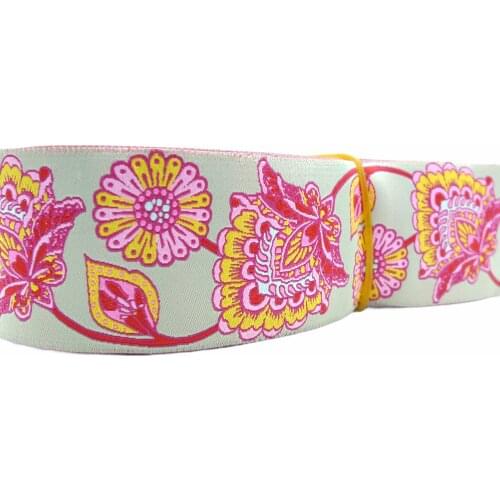 1-1/2'' 38mm Wide Glory Flower Grey Tone Woven Jacquard Ribbon