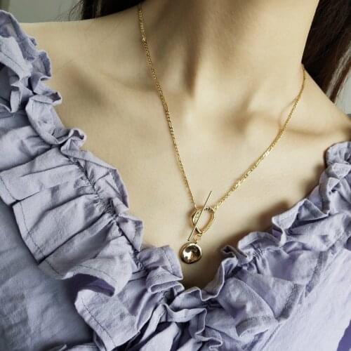 S925 Geometric Pendant Irregular Circle Clasp Figaro Chain 18k Gold Sweater Chain In 925 Sterling Silver Necklace Women Jewelry