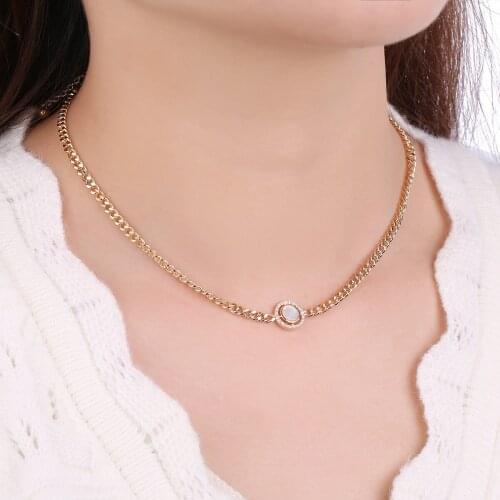 Womens Fashion Chunky chain Necklace Round Shell Design Zircon Necklace Anniversary Birthday Gift Adjustable Clavicle Choker