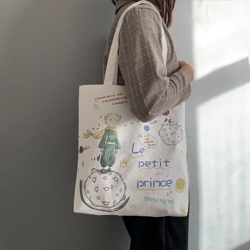 Womens Canvas Tote Bags Korean Students Shoulder Cotton Cloth Shopping Bag Eco Foldable Shopper Bag Female Handbag for Girls