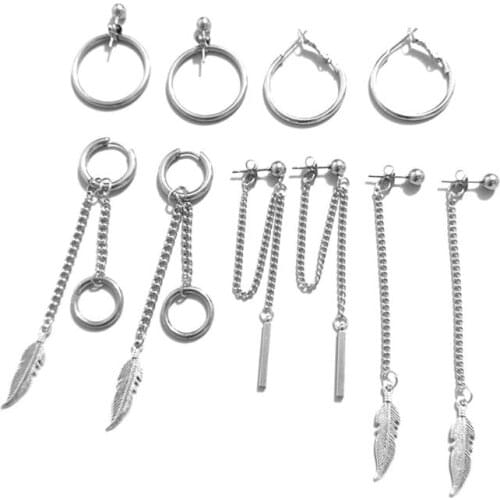 10 Pcs/set Personality Versatile Men and Women Earrings Simple Stylish Long Stainless Steel Earring Jewelry