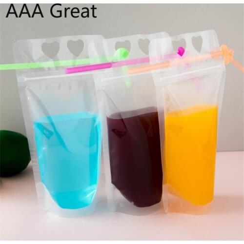 100Pcs/Lot Party Plastic Water Bags Disposable Drink Repeat Closed Tote Bag Self-Standing Juice Liquid Bag Heart Clear Pouches