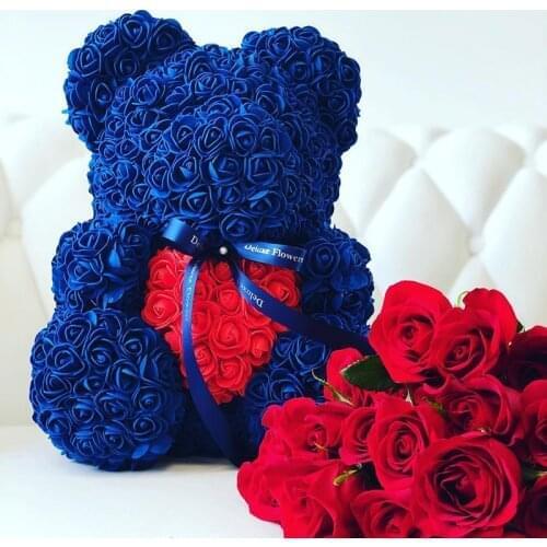 25cm Rose Bear Artificial Flowers Plastic Foam Teddy Toys Girlfriend Valentines Day Christmas Gift Birthday Party Decoration