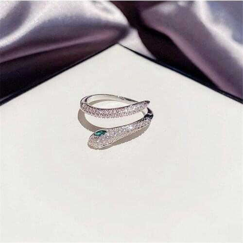 925 Sterling Silver Cubic Zircon Snake Charm Finger Ring For Women Girls Party Wedding Fashion Jewelry jz098