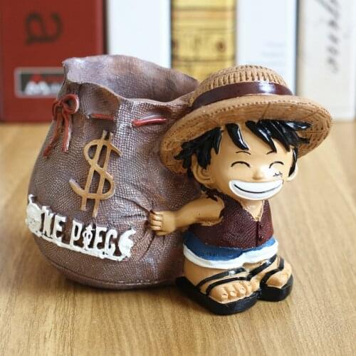 Anime One Piece Luffy Resin Office Pen Holders Collectible Monkey D Luffy 10cm Desk Pencil Pot Holder Kids Action Figure Boy Toy