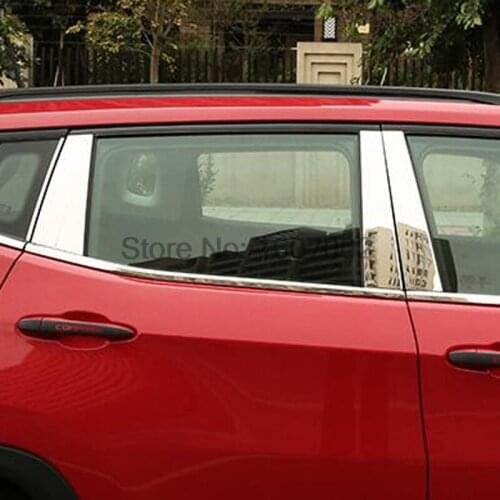 Car Styling Stainless Steel Center Pillars Window Sill Frame Cover Moldings 8Pcs For Jeep Compass Second Generation 2017 2018