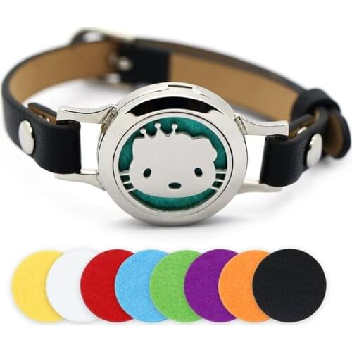BOFEE Perfume Aromatherapy Bracelet Diffuser Magnetic Cute Cat Stainless Steel Essential Oil Locket 25mm Fashion Jewelry Gift