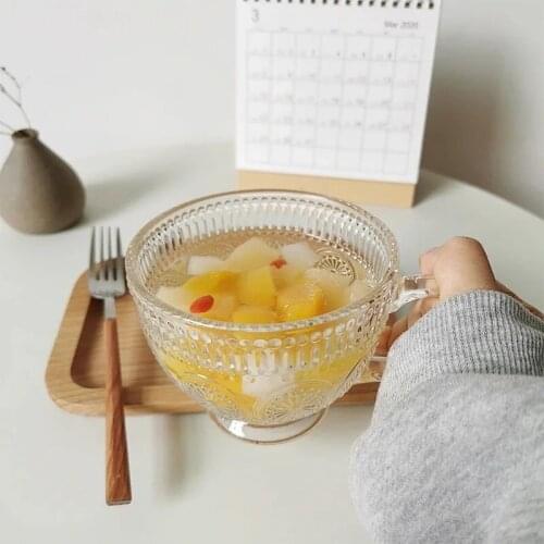 Household sunflower dessert glass breakfast cup oat cup milk cup antique carved glass Creative Cup