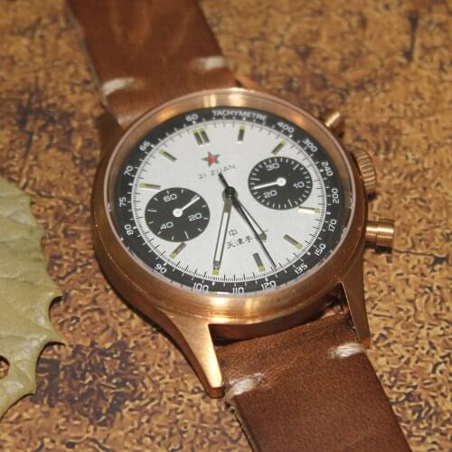 1963 Panda Bronze Chronograph Watches Men Pilot Seagull St1901 Hand Wind Mechanical Watch Vintage 40mm Air Force Wristwatches