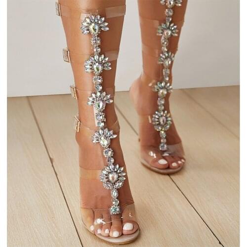 Colored rhinestone transparent PVC high heel Buckle Strap sandals 35-42 Gladiator Sandals Crystal Chaussure feminino