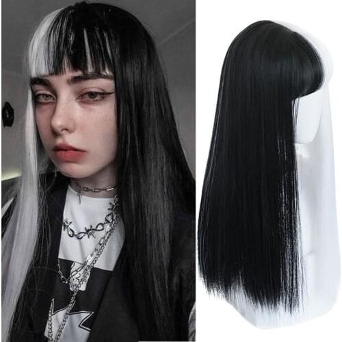 HOUYAN Long straight hair synthetic wig bangs dyed golden blue pink wig bangs heat-resistant synthetic wig party