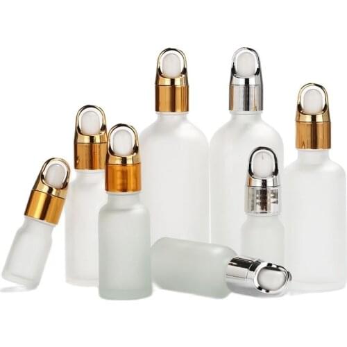 Dropper Bottle Frost Glass Bottles Silver Cap Gold Lid Essence Stoste Cosmetic Packaging Empty Essential Oil Bottles 25pcs/Lot