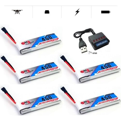 Gaoneng GNB 450mAh 3.7V 1S 80C/160C 1S HV Lipo Battery +5in1 Charger For RC Helicopter Quadcopter FPV Racing Drone Parts