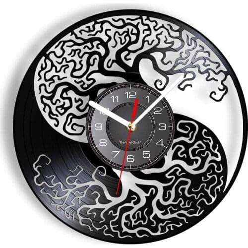 Yin and Yang Yggdrasil Tree Of Life Viking Vinyl Record Wall Clock Nordic Timepieces Wall Watch Celtic Pagan Re-purposed Record