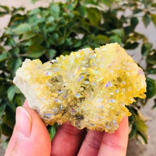 MOKAGY 85g-125g Natural Aura Angel Druzy Geode Stone Yellow Crystal Cluster Crafts For Wedding Gift 1pc