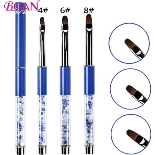 BQAN #4#6#8 Nail Brush Blue Rod Rhinestone Handle UV Gel Polish Brushes Nail Art Brush Design DIY Gel Extension Nail Tools