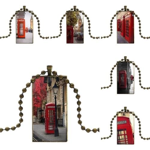 Classic British London Red Telephone Box And Big Ben Necklace Fashion Long Chain With Rectangle Necklace Jewelry For Girls