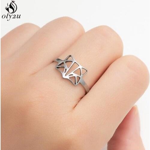 Trendy Animal Origami Fox Ring Simple Stainless Steel Resizable Finger Rings Jewelry Wedding Anniversary Gift for Women Men 2021