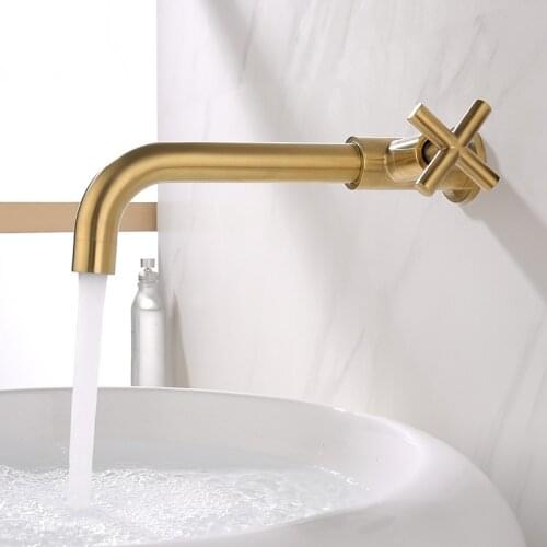 Matt Black Brass Faucet Wall Mount Pool Tap Washbasin Taps Garden Bathroom Sink Faucets Single Cold Water Mixer Brushed Gold Tap