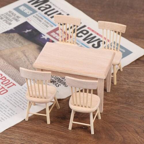 Furniture Toy 1Set Dollhouse Miniature Set High Quality Model 1:12 Dining Table Chair Wooden