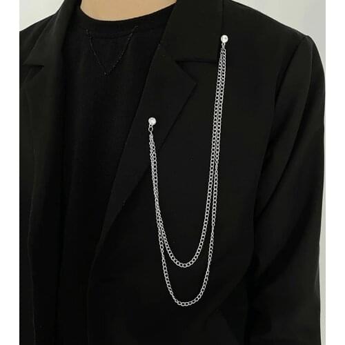 Hot Sale Fashion Crystal Tasser Brooch Long Chain Men Suit Scarf Buckle Collar Pins Luxulry Jewelry Gifts for Women Accessories