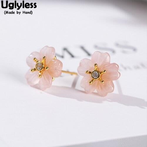 Uglyless Anti-fade 14K Filled Gold 9K Gold Flower Jewelry Sets Women Pink Crystal Sakura Studs Earrings Floral Necklaces +Chains