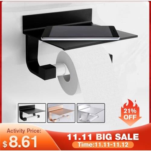 Space Aluminum Toilet Paper Holder with Phone Shelf Bathroom Tissue Holder Toilet Paper Roll Holder Wall Mounted Tissue Boxes