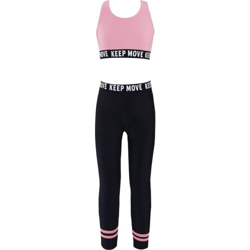 Kid Girls Gymnastics&Dancewear Outfits Crop Vest and Pants Set Sportswear for Ballet Dance Running Yoga Workout Performance