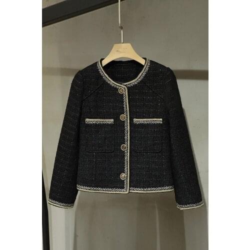 Autumn Luxury New Jacket For Women Black Tweed Coat Outerwear Female