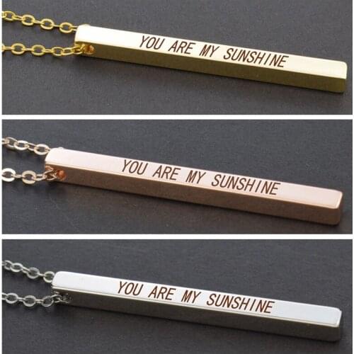 Silver Plated Gold Rose Gold Square Bar Necklace Engraved Words YOU ARE MY SUNSHINE Pendant Necklace for Girlfriend Gifts