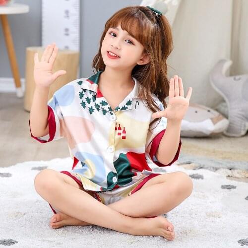 Teens Cotton Pajamas Sets 2021 Summer Girls Boy Short Sleeve Shorts Suit Children Nightwear Sleepclothes Kids Sleepwear Homewear