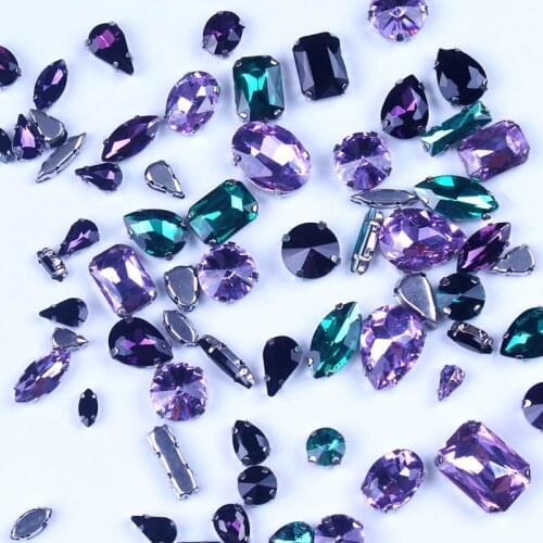 Pulaqi DIY 20PCS Horse Eye Rhinestone Mix Shape Crystals Sew on Claw Colorful Dress Stones Glass Rhinestones for Clothing Dress