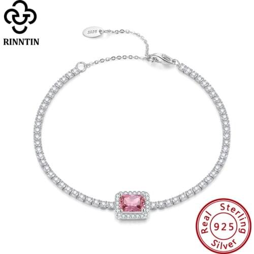 Rinntin 925 Sterling Silver Bracelet Emerald Cutting AAAA Cubic Zircon Tennis Chain Bracelet For Women Christmas Gift TSB87
