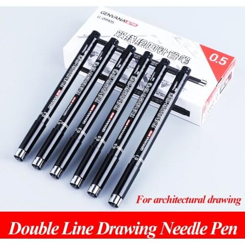 GENVANA 0.5/0.3/0.1 mm Double Line Drawing Needle Pen Waterproof Quick-drying School Art Drawing Sketching Stationery Supplies