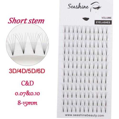 Seashine 1 Tray Premade Volume Fans Eyelashes Extension 8-18mm Short Stem Premade Fans Russian Volume Lash Fans Heat Bonded