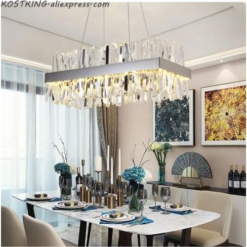 Modern Crystal Chandelier For Dining Room Rectangle Design Kitchen Island Lighting Fixtures Chrome LED Cristal Lustre