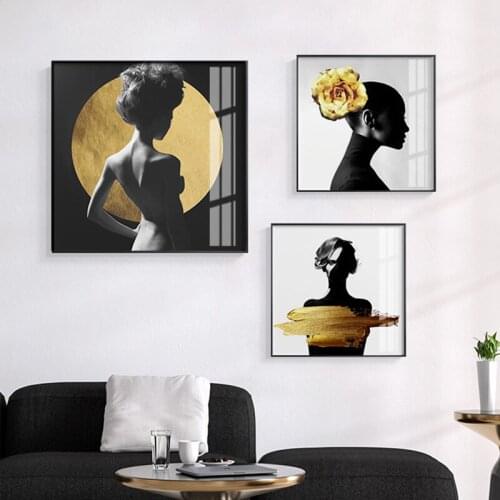 Modern Light Luxury Decorative Painting Nordic Porch Black Gold Modern Beauty Character Hanging Painting Living Room Painting