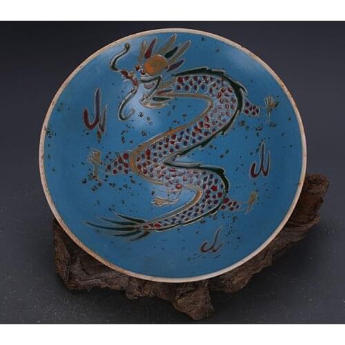 Song Dynasty Ding Kiln porcelain Blue Glazed Bowl with Color Dragon Pattern