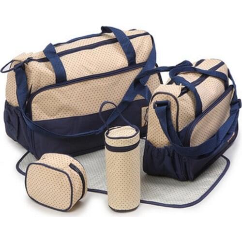 Fashion High-quality Mommy Bag 5pcs Tote Set Waterproof Large Baby Bottle Holder Mother Mummy Stroller Maternity Nappy Bags