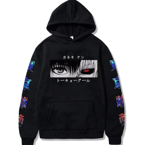 Harajuku Unisex Hoodies Japanese Anime Tokyo Ghoul Kaneki Ken Eyes Printing Mens Hoodie Sweatshirt Daily Casual Streetwears