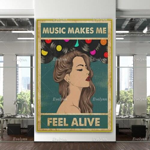 Music Makes Me Vintage Poster, Music Canvas Wall Art,Home Decor Prints Living Room Decoration , Music Gifts For Women