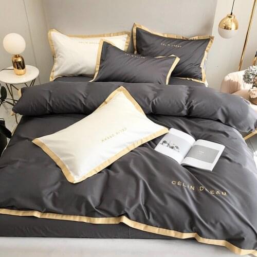Embroidered European and American style simple color matching bedding 60 cotton bedding four-piece set