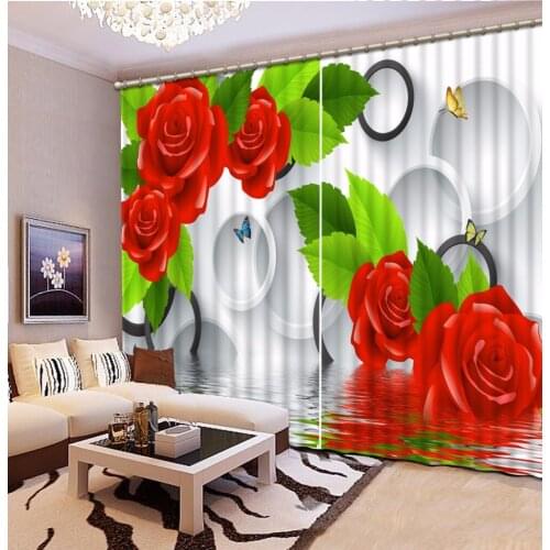 3D Curtain Custom any size Curtain Living Room Butterfly In Water Round flower Curtains Design Blackout Shade Window Curtains