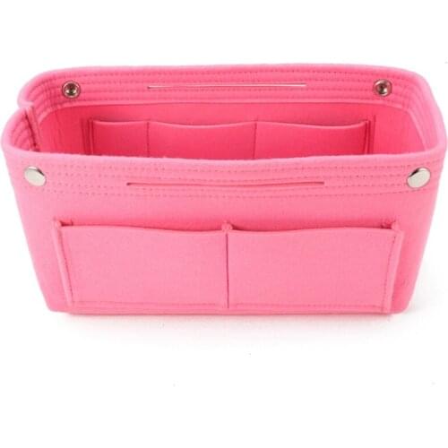 Pink Women Fashion Felt Cloth Inner Bag Fits in Insert Handbag Multi-Pockets Cosmetic Bags Storage Personal Belongings Organizer