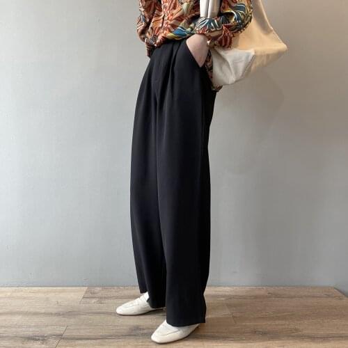 2020 Spring Wide Leg Long Pure Color Black Ol Style High Waist Women Casual Straight Pants ants Female Trousers